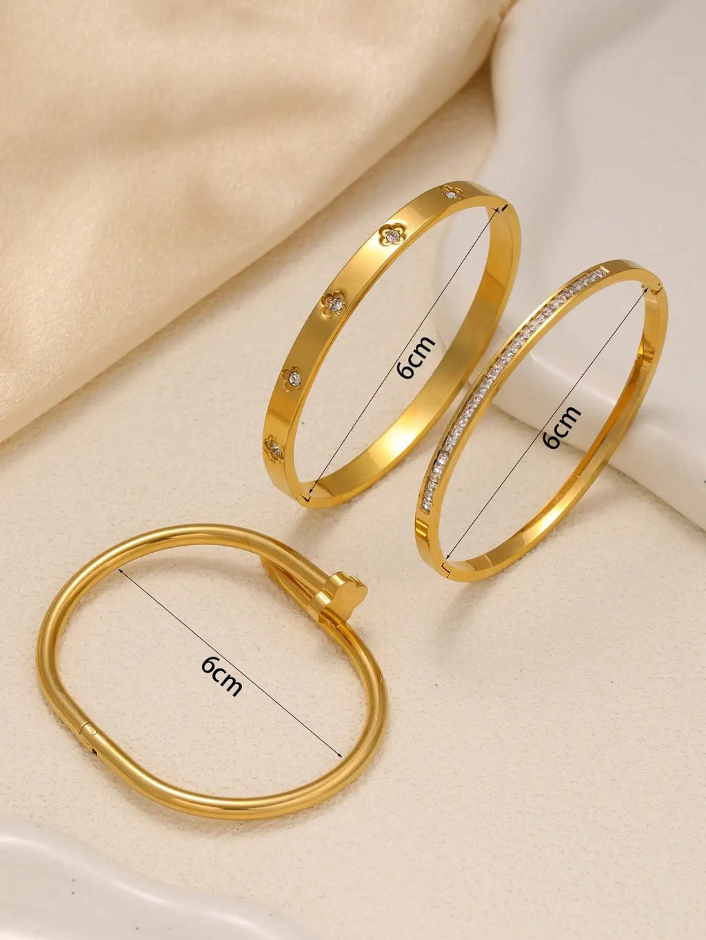 Bracelet empilable en acier inoxydable pour femme, zircone scintillante, élégant, cadeau à un ami, convient à un usage quotidien, 3 pièces
