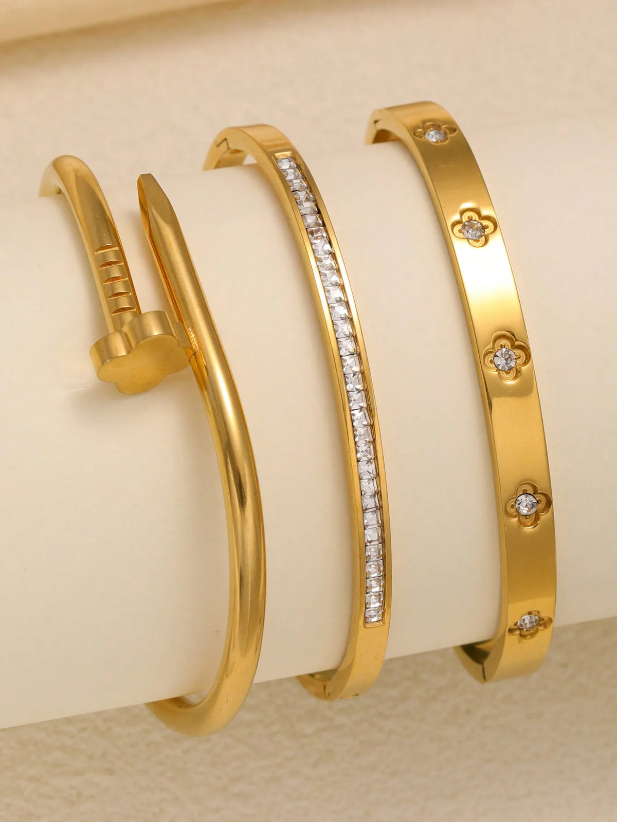 Bracelet empilable en acier inoxydable pour femme, zircone scintillante, élégant, cadeau à un ami, convient à un usage quotidien, 3 pièces