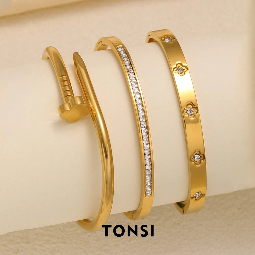 Bracelet empilable en acier inoxydable pour femme, zircone scintillante, élégant, cadeau à un ami, convient à un usage quotidien, 3 pièces