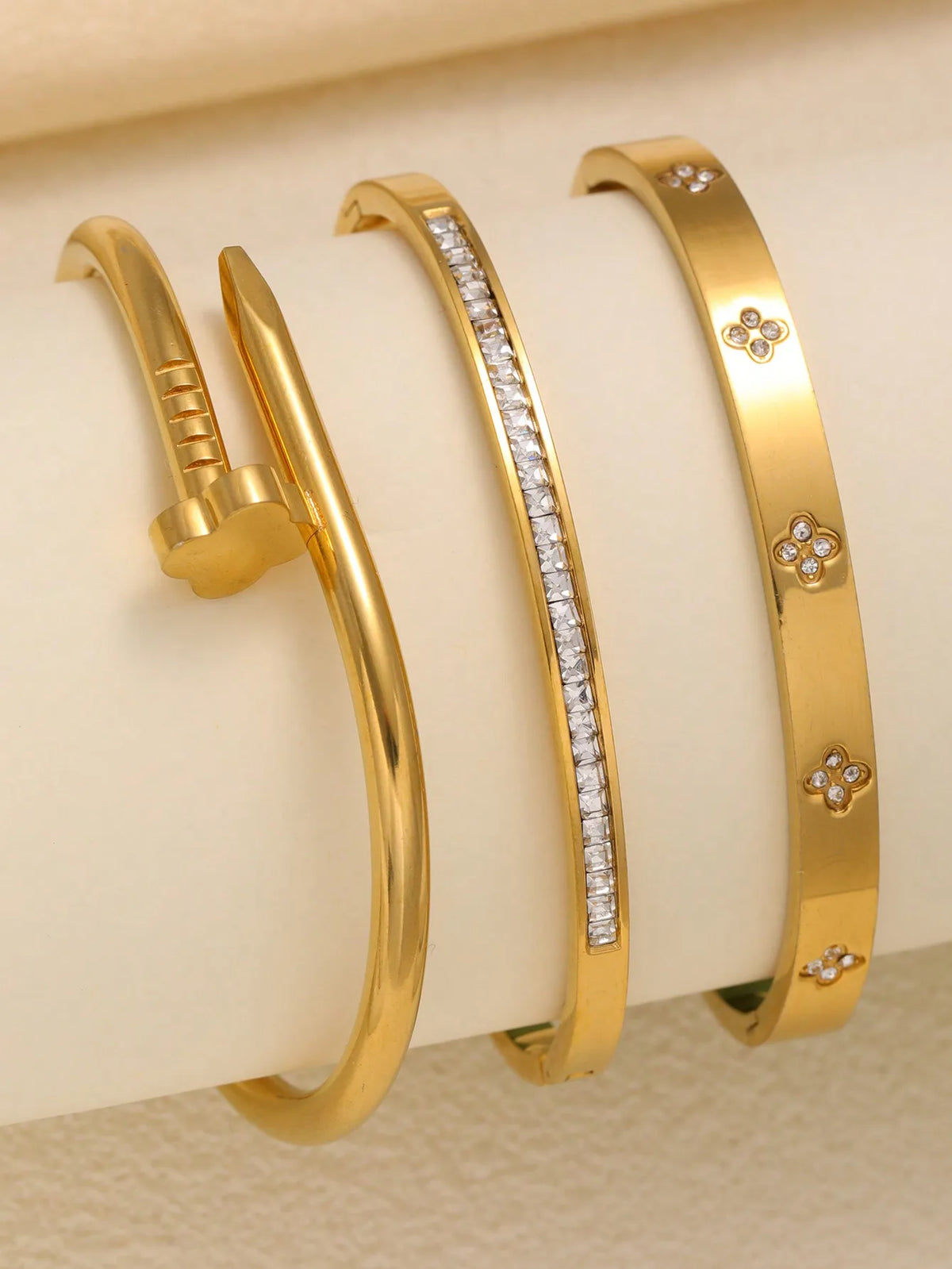 Bracelet empilable en acier inoxydable pour femme, zircone scintillante, élégant, cadeau à un ami, convient à un usage quotidien, 3 pièces