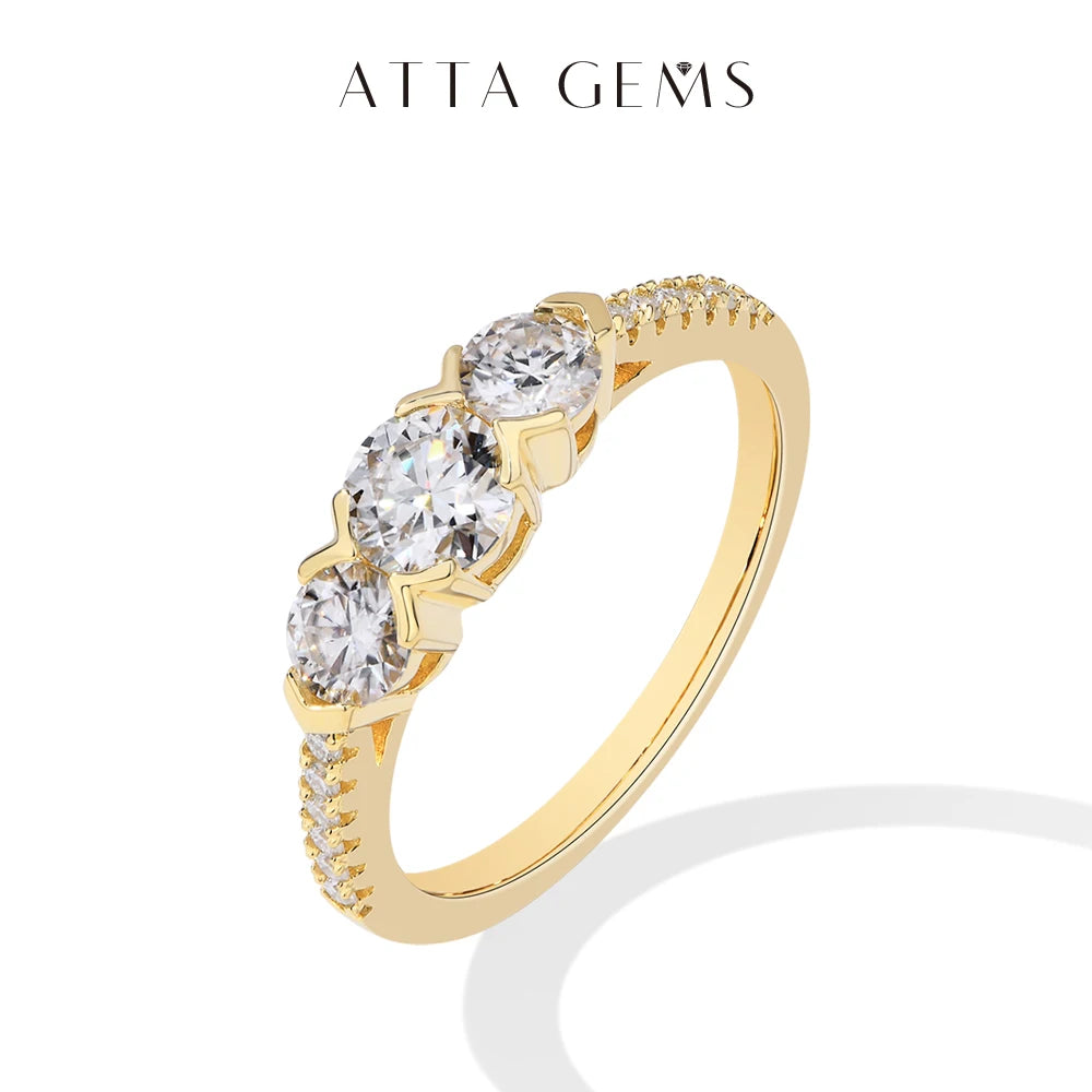 ATTAGEMS-Bagues en diamant Moissanite pour hommes et femmes, 3 matiques rondes, argent S925 plaqué or, bijoux de fête de fiançailles, cadeau, nouveau, 1,2 CTW
