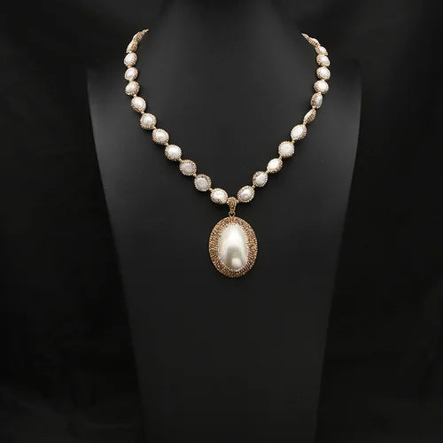 GLSEEVO Natural Freshwater Baroque Pearl Edged Zircon Necklace Korean Style Women Luxury Jewelry Fashion Ladies and Girls Gift
