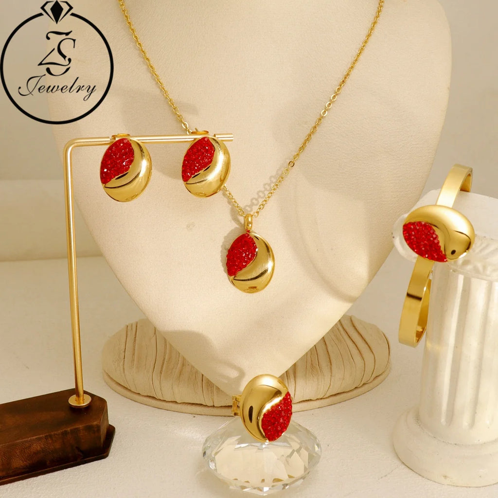 1 Pcs Can Sell Stainless Steel Charm Chain Necklace Bracelet Earrings Ring 4 Pieces Jewelry Set  Fashion Jewelry 4pcs18k