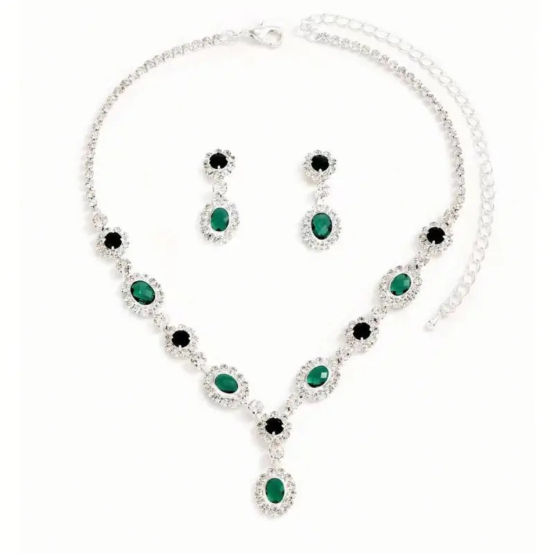 Brand-New High-End Ruby Crystal Necklace Earring Set Light Luxury Original Design Weddings Parties Engagements Gift Idea Brass