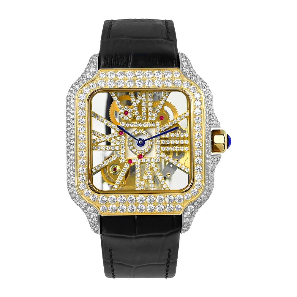 Iced Out Bustdown VVS Moissanite Men Hip Hop Watch Sapphire Crystal Ronda Quartz Movement Pass Diamond Tester Skeleton Watch
