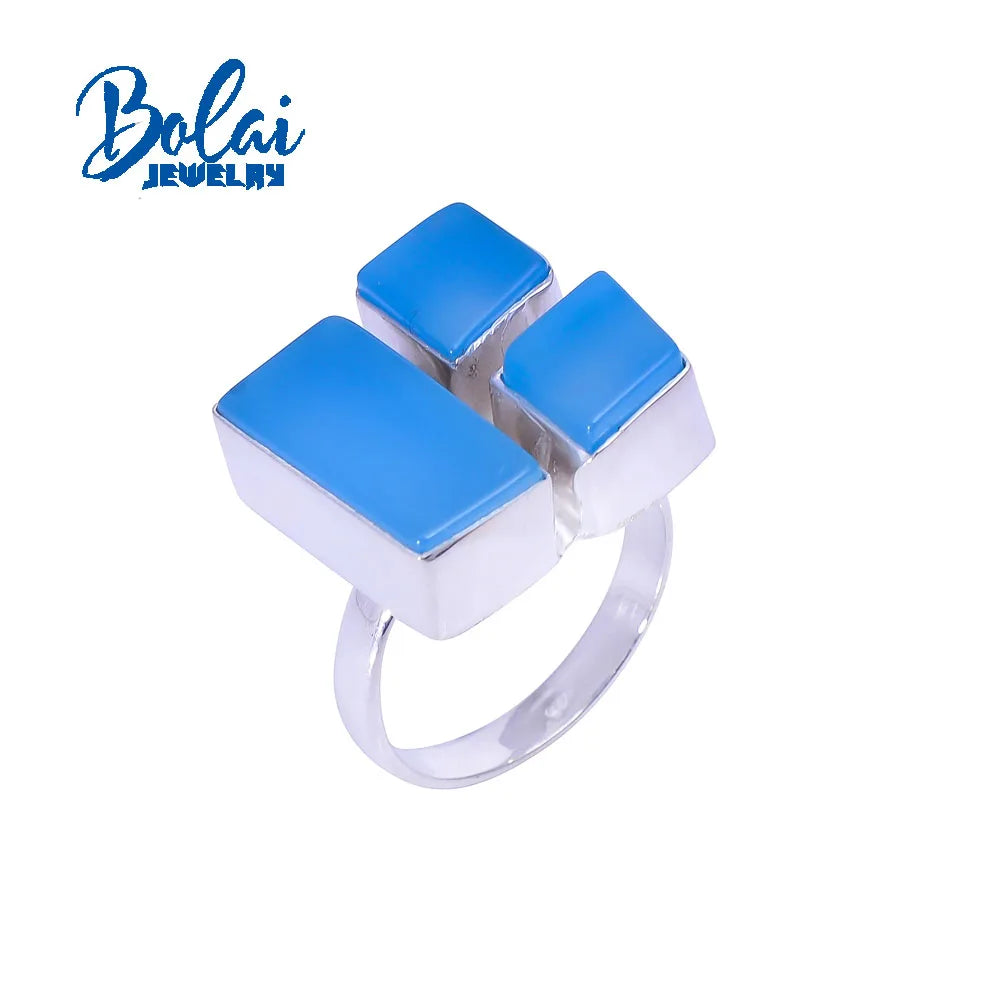 Bolaijewelry – grand anneau en argent sterling 925 fait à la main, agate bleue naturelle, simple, tendance, bijoux fins pour femmes