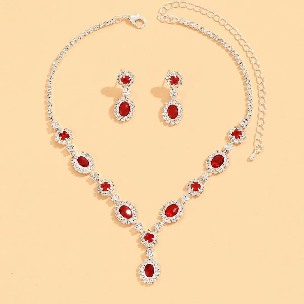 Brand-New High-End Ruby Crystal Necklace Earring Set Light Luxury Original Design Weddings Parties Engagements Gift Idea Brass