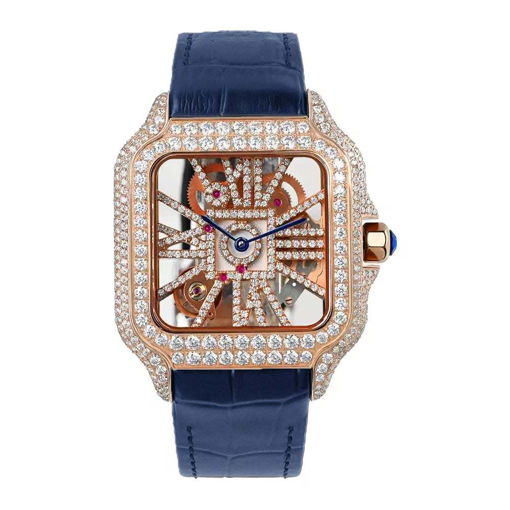Iced Out Bustdown VVS Moissanite Men Hip Hop Watch Sapphire Crystal Ronda Quartz Movement Pass Diamond Tester Skeleton Watch