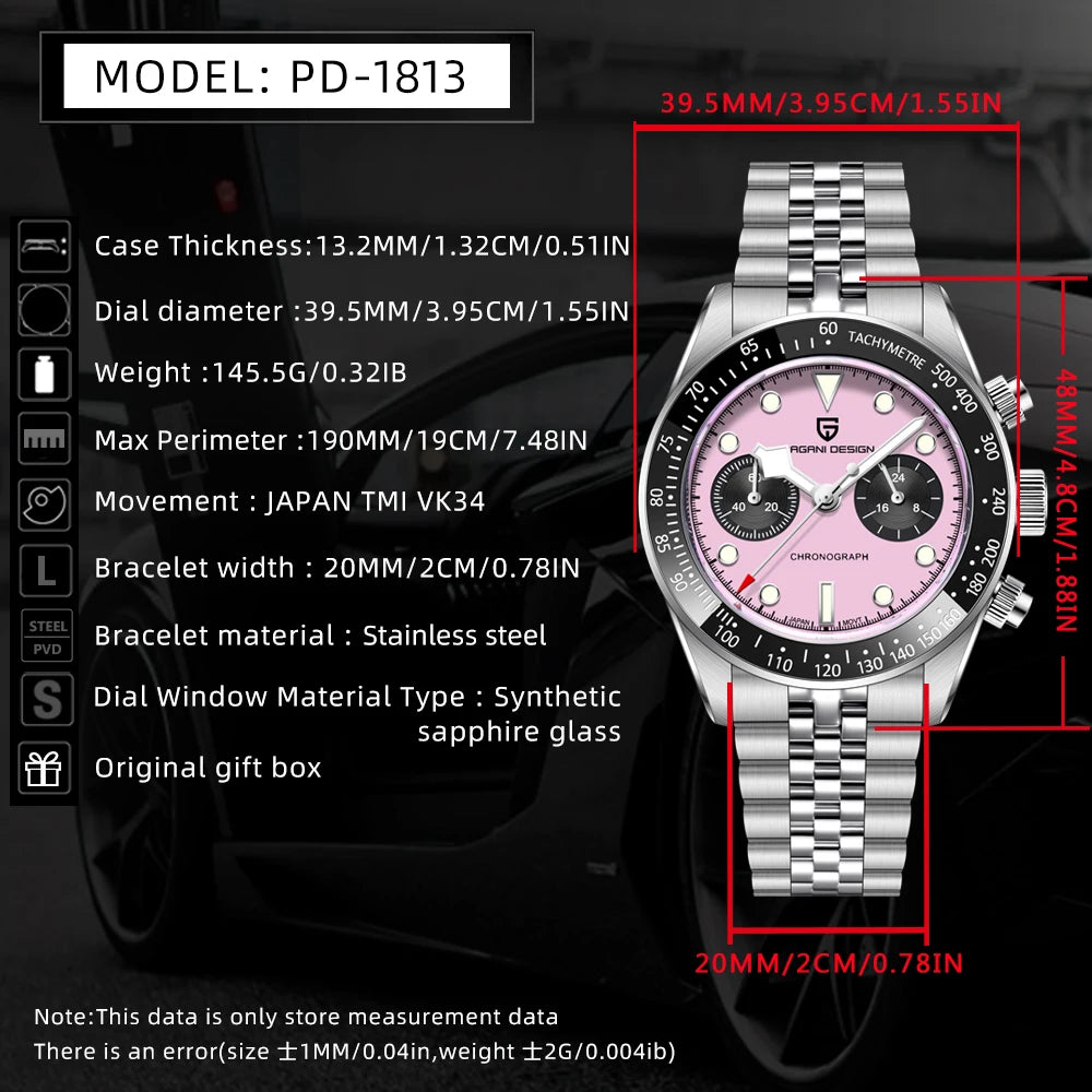 2026 New PAGANI DESIGN 1813 BB Flamingo Chronograph Luxury Sports Quartz Watch Men Sapphire  100M Waterproof Fashion Wristwatch