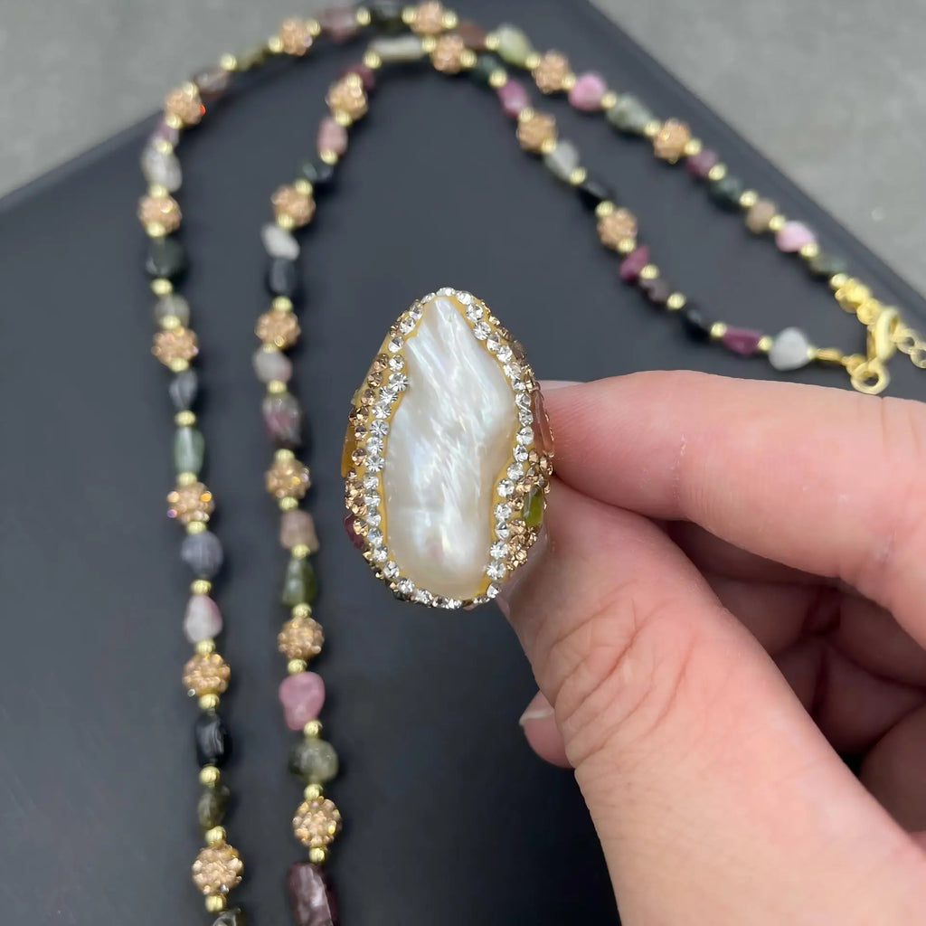 Baroque Pearl Necklace, Earrings, Rings 3PCS Per Set Natural Freshwater Shaped Pearl Sweater Chain High-end Handmade Jewelry Set