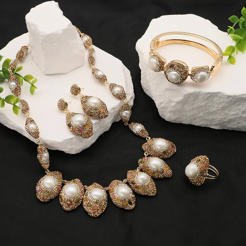 Hot Selling 18k Stainless Steel Gold Plated Bridal Wedding Jewelry Sets Luxury Saudi Zirconia Dubai Jewellery Set for Women