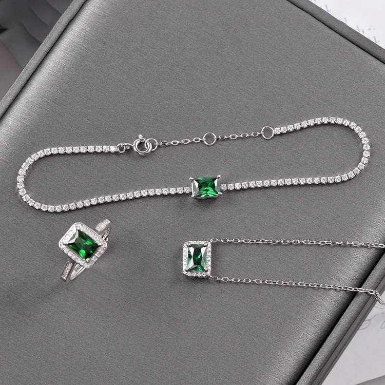 Wholesale Luxurious Jewelry Set Green Emerald 925 Jewelry Set Wedding Jewelry Set Bridal for Women