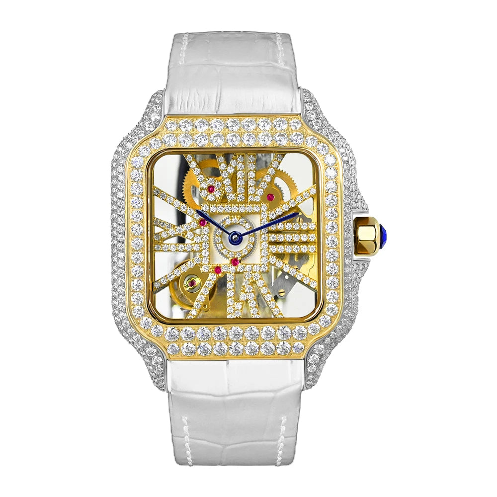 Iced Out Bustdown VVS Moissanite Men Hip Hop Watch Sapphire Crystal Ronda Quartz Movement Pass Diamond Tester Skeleton Watch