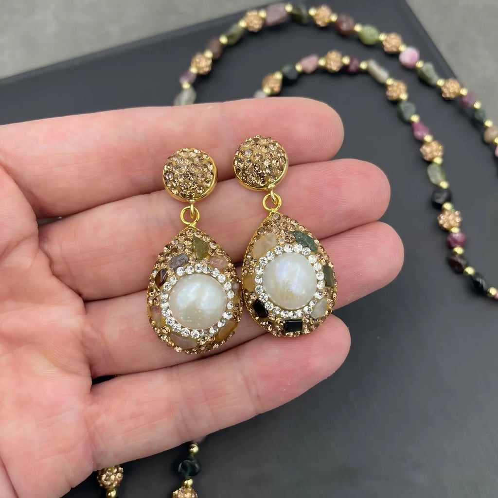 Baroque Pearl Necklace, Earrings, Rings 3PCS Per Set Natural Freshwater Shaped Pearl Sweater Chain High-end Handmade Jewelry Set
