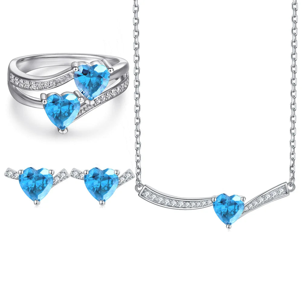 BOYI Valentine's Day Gift Fine Jewelry S925 Sterling Silver Colored Heart Zircon Jewelry Sets for Women