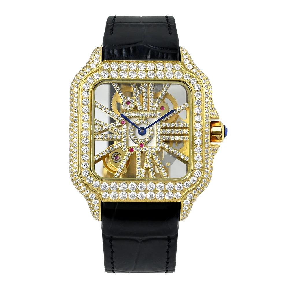 Iced Out Bustdown VVS Moissanite Men Hip Hop Watch Sapphire Crystal Ronda Quartz Movement Pass Diamond Tester Skeleton Watch