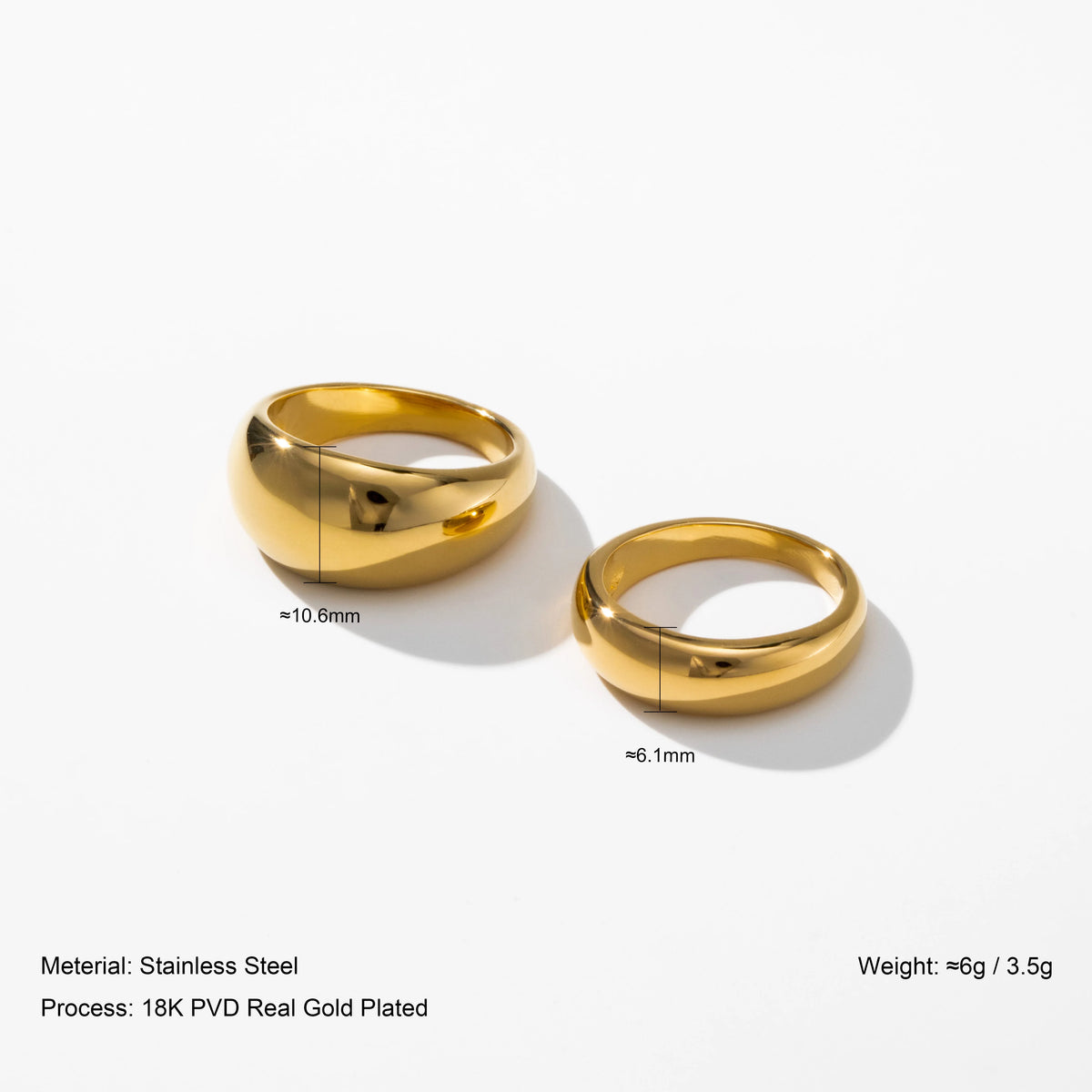 YF2913 Dainty Minimalist Waterproof Jewelry Stainless Steel 18K Gold Plated Chunky Ring Statement Bold Dome Ring for Women