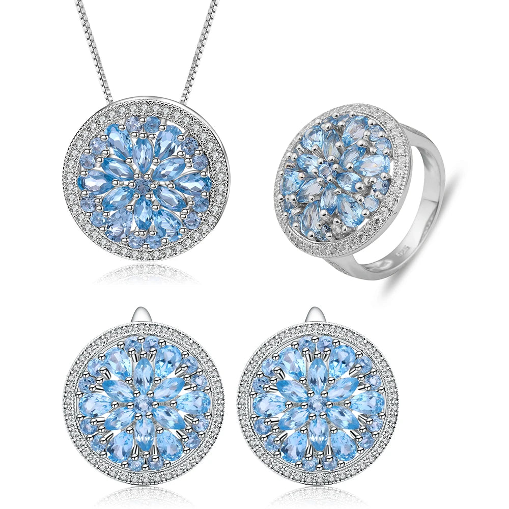A3208 Abiding Luxury Ice Out Cluster Setting Halo Design Natural Stone Garnet Chrome Diopside Topaz S925 Flower Jewelry Sets