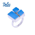 Bolaijewelry – grand anneau en argent sterling 925 fait à la main, agate bleue naturelle, simple, tendance, bijoux fins pour femmes