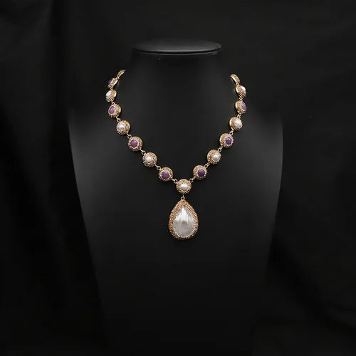 GLSEEVO Natural Freshwater Baroque Pearl Edged Zircon Necklace Korean Style Women Luxury Jewelry Fashion Ladies and Girls Gift