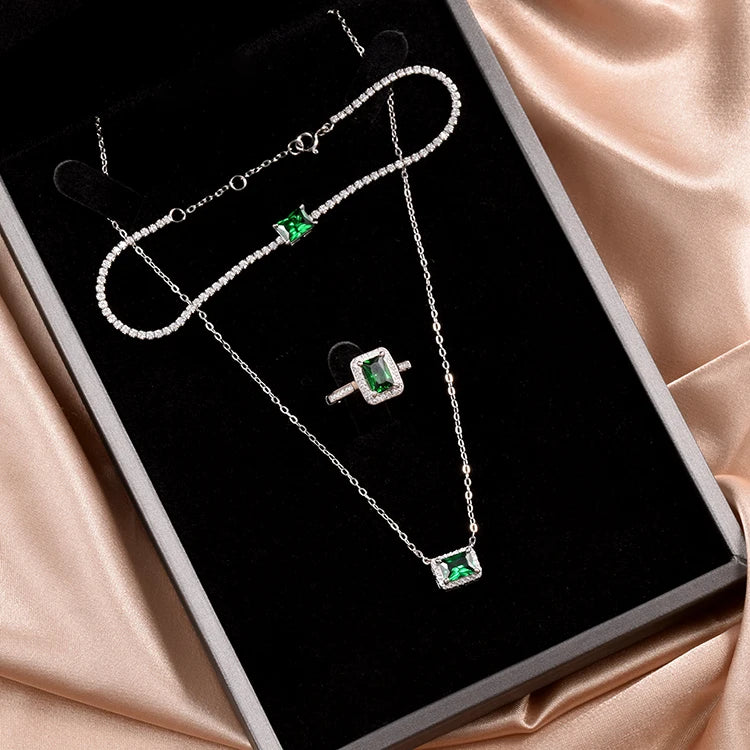 Wholesale Luxurious Jewelry Set Green Emerald 925 Jewelry Set Wedding Jewelry Set Bridal for Women