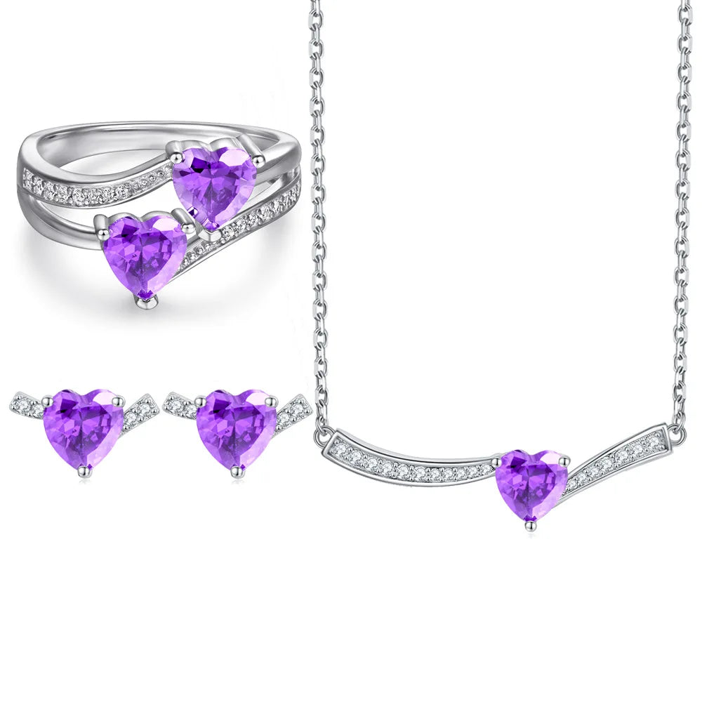 BOYI Valentine's Day Gift Fine Jewelry S925 Sterling Silver Colored Heart Zircon Jewelry Sets for Women