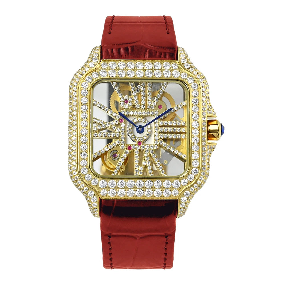 Iced Out Bustdown VVS Moissanite Men Hip Hop Watch Sapphire Crystal Ronda Quartz Movement Pass Diamond Tester Skeleton Watch