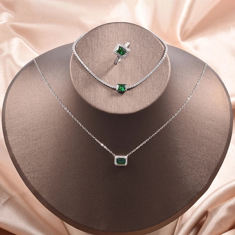 Wholesale Luxurious Jewelry Set Green Emerald 925 Jewelry Set Wedding Jewelry Set Bridal for Women