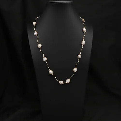 GLSEEVO Natural Freshwater Baroque Pearl Edged Zircon Necklace Korean Style Women Luxury Jewelry Fashion Ladies and Girls Gift