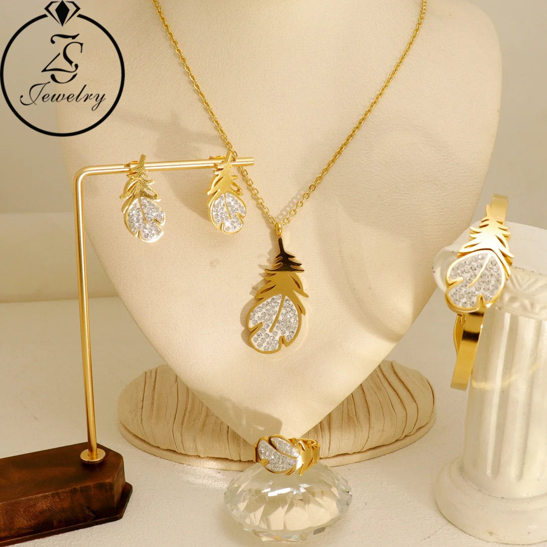 1 Pcs Can Sell Stainless Steel Charm Chain Necklace Bracelet Earrings Ring 4 Pieces Jewelry Set  Fashion Jewelry 4pcs18k