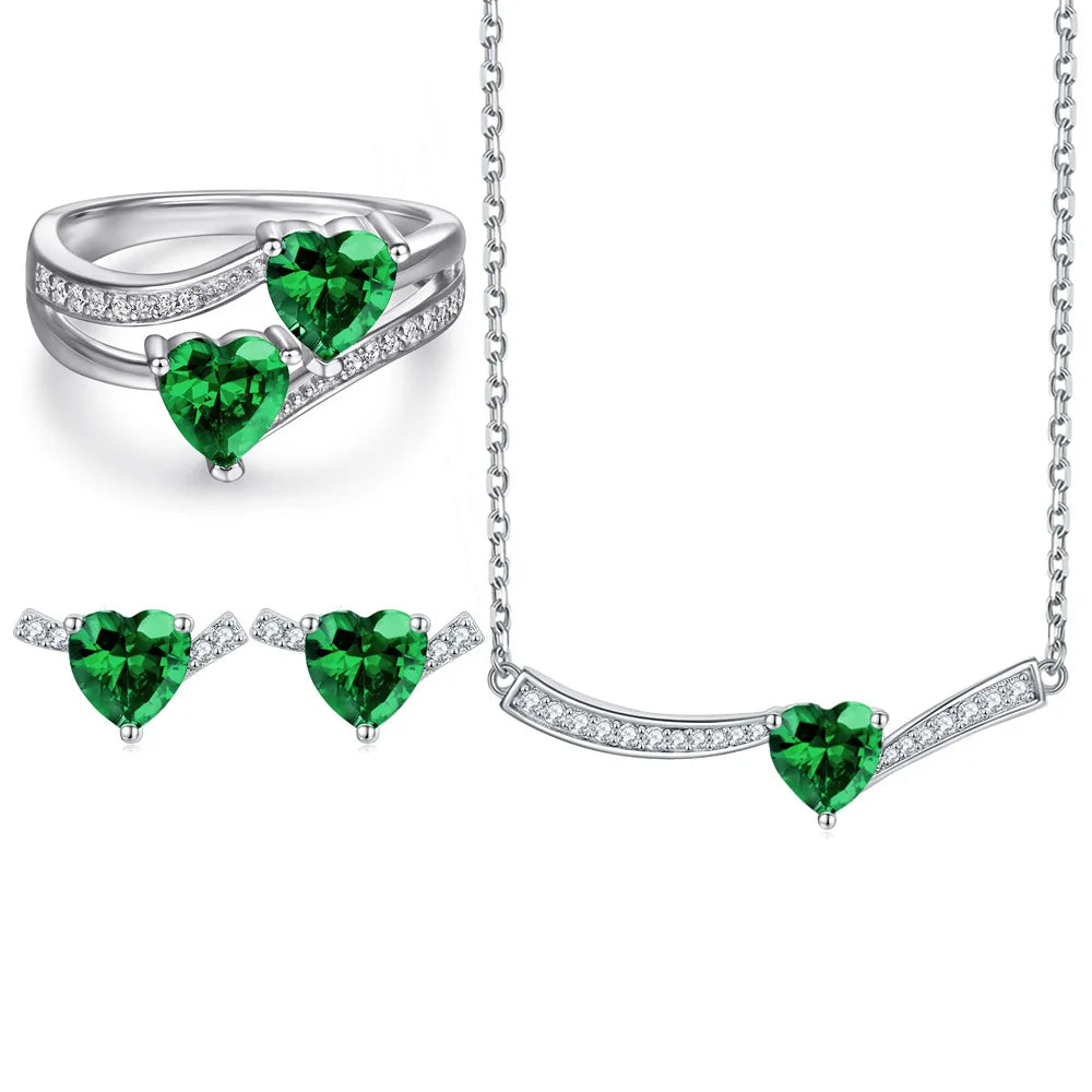 BOYI Valentine's Day Gift Fine Jewelry S925 Sterling Silver Colored Heart Zircon Jewelry Sets for Women