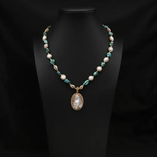 GLSEEVO Natural Freshwater Baroque Pearl Edged Zircon Necklace Korean Style Women Luxury Jewelry Fashion Ladies and Girls Gift