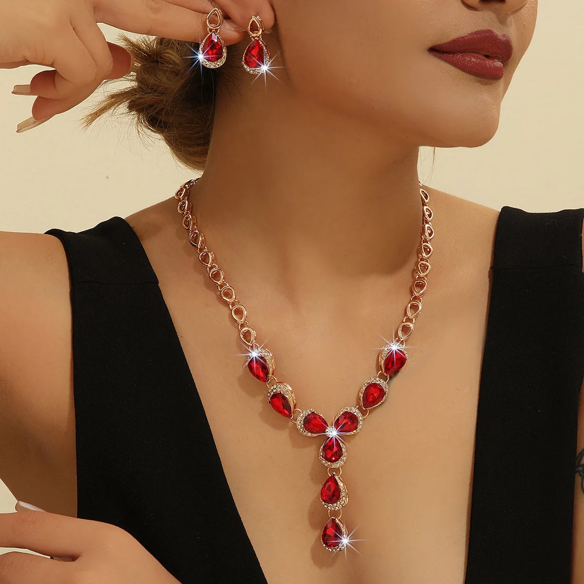European and American Flowers Necklace and Earrings Set Colorful Jewelry Dress Bride Banquet Accessory for Bridesmaid