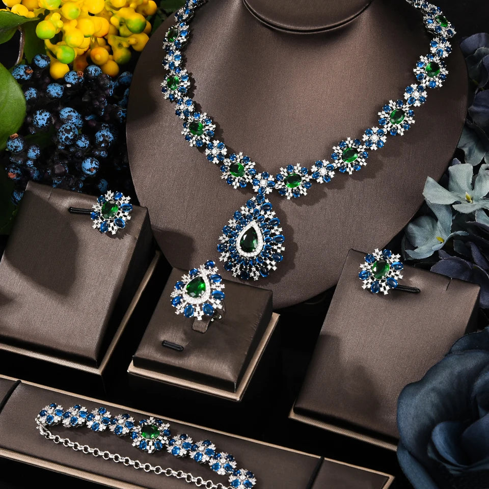 T180D Famous Brand Luxury African Set 4PCS Ruby CZ for Women Wedding Party Zircon Crystal Anniversary Bridal Set Gift Dubai