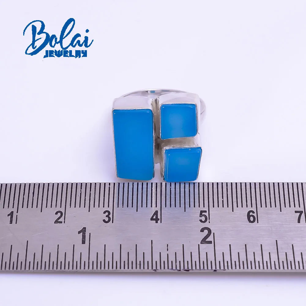 Bolaijewelry – grand anneau en argent sterling 925 fait à la main, agate bleue naturelle, simple, tendance, bijoux fins pour femmes