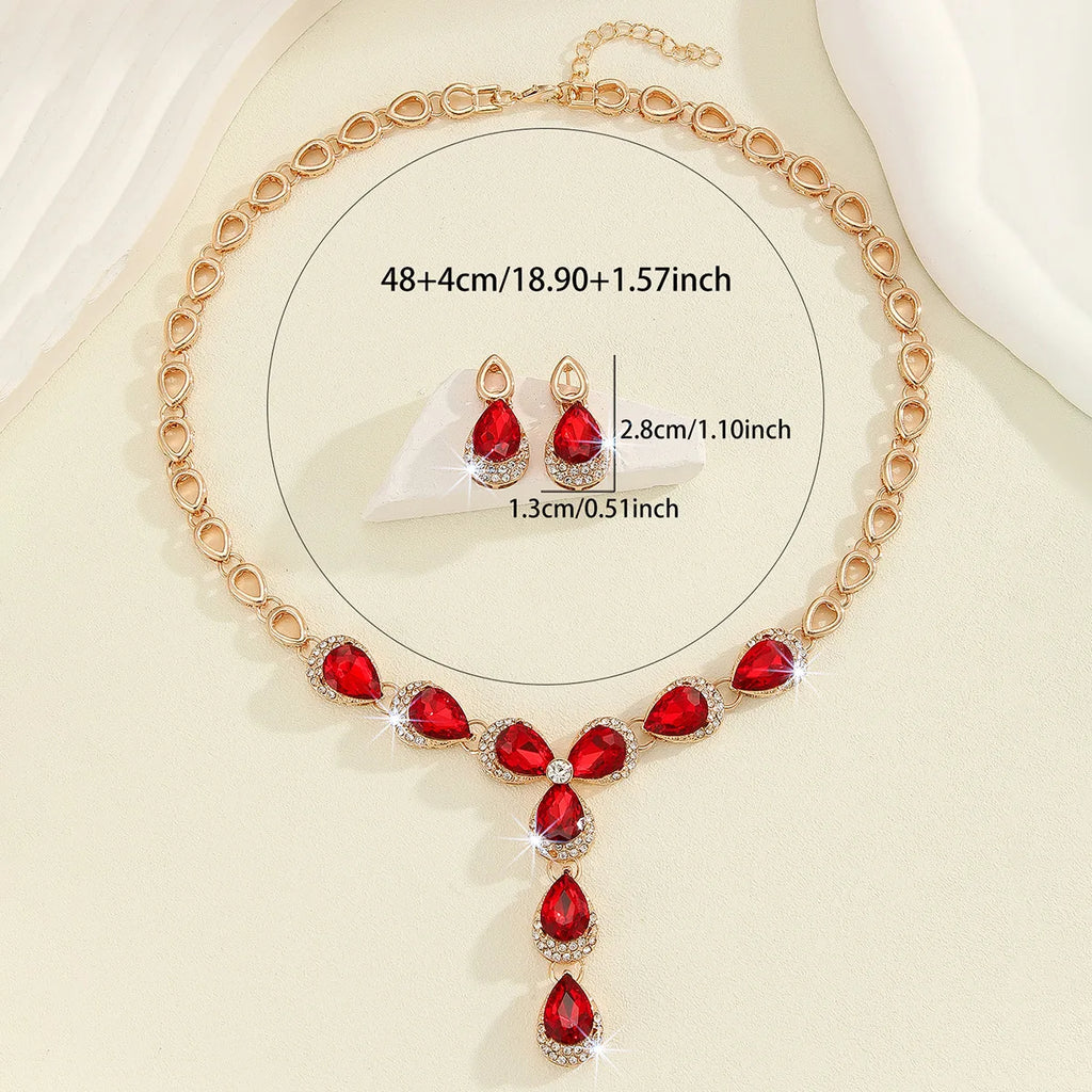 European and American Flowers Necklace and Earrings Set Colorful Jewelry Dress Bride Banquet Accessory for Bridesmaid