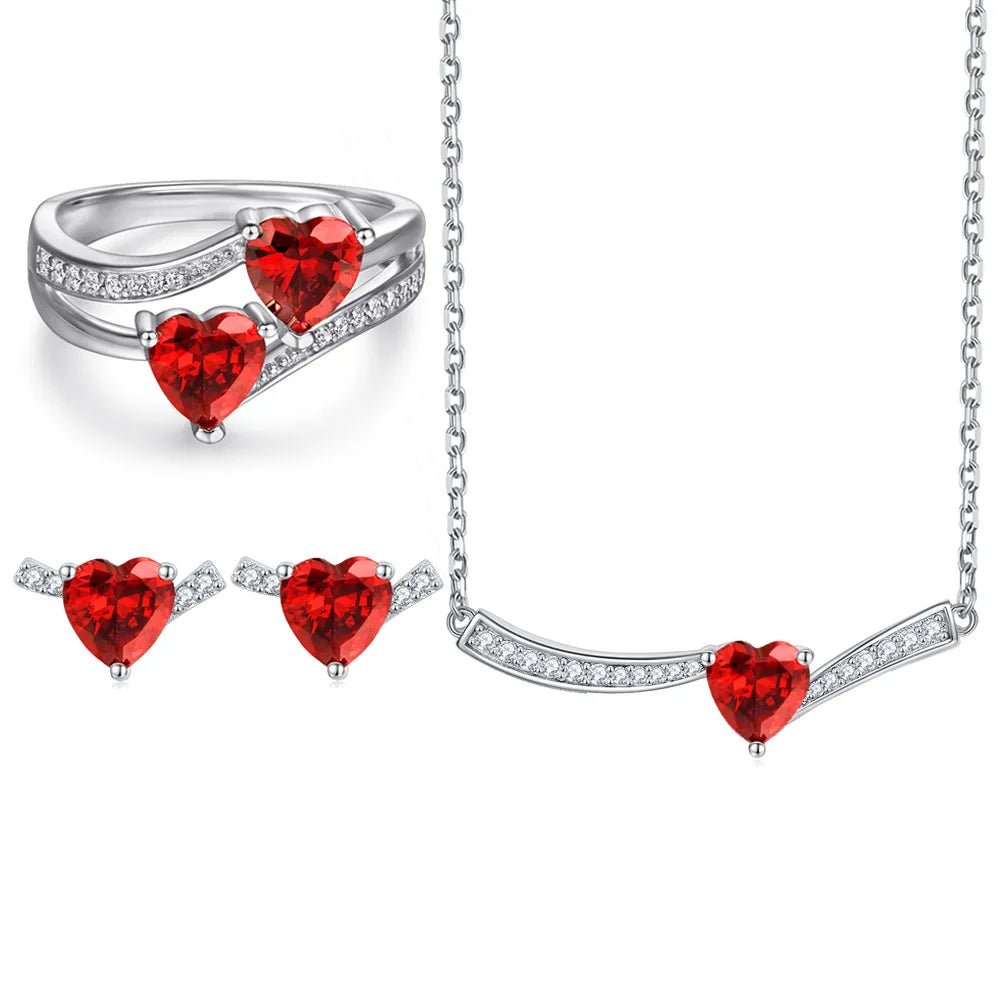 BOYI Valentine's Day Gift Fine Jewelry S925 Sterling Silver Colored Heart Zircon Jewelry Sets for Women