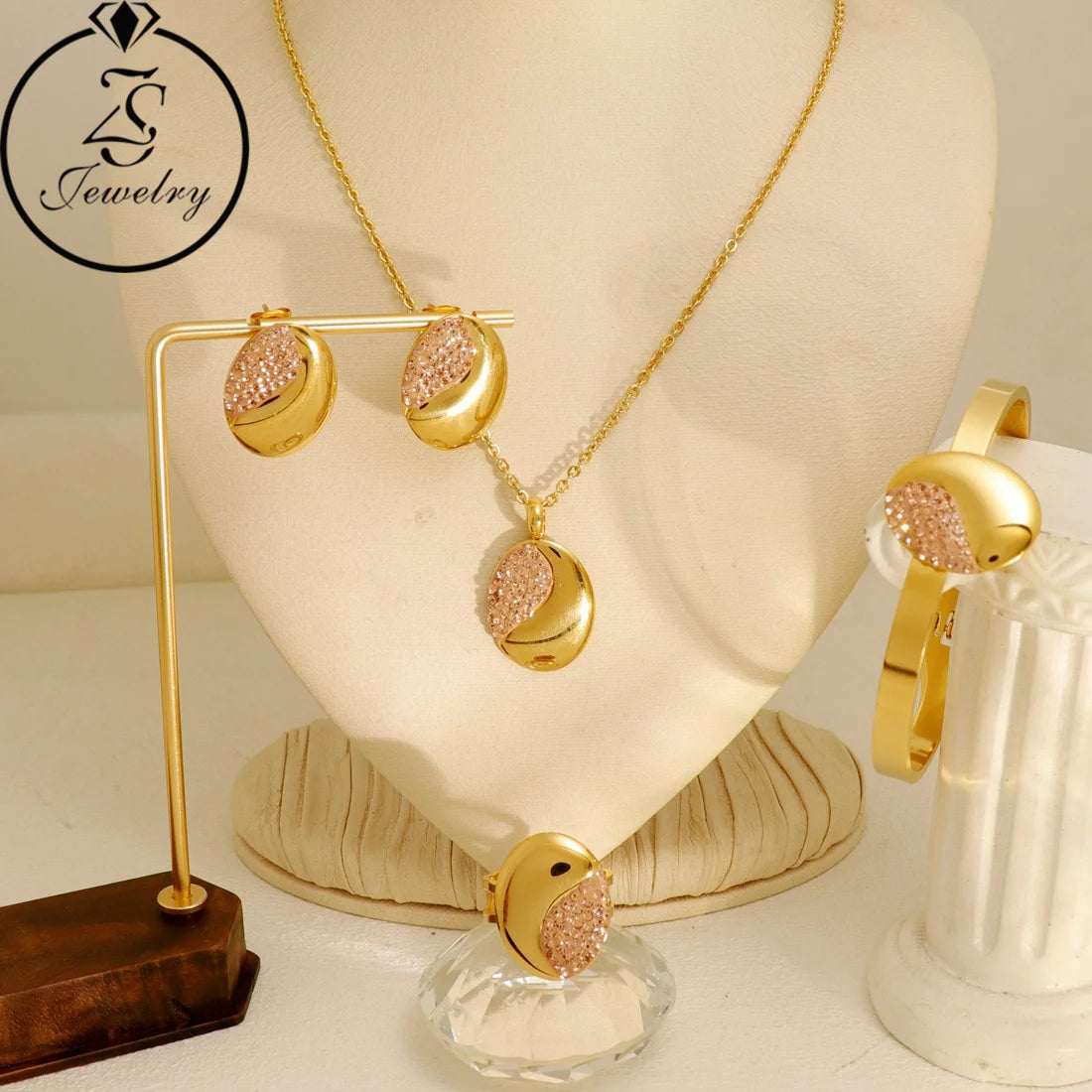 1 Pcs Can Sell Stainless Steel Charm Chain Necklace Bracelet Earrings Ring 4 Pieces Jewelry Set  Fashion Jewelry 4pcs18k