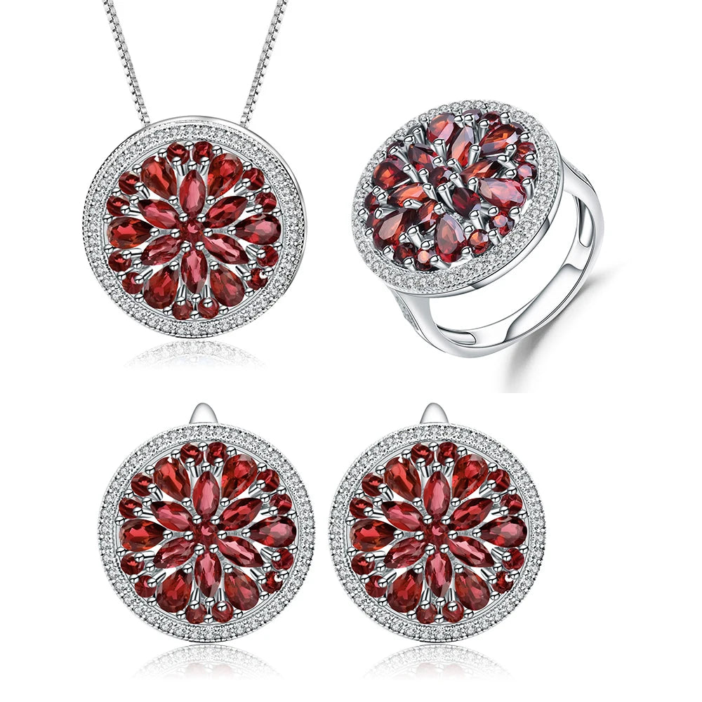 A3208 Abiding Luxury Ice Out Cluster Setting Halo Design Natural Stone Garnet Chrome Diopside Topaz S925 Flower Jewelry Sets