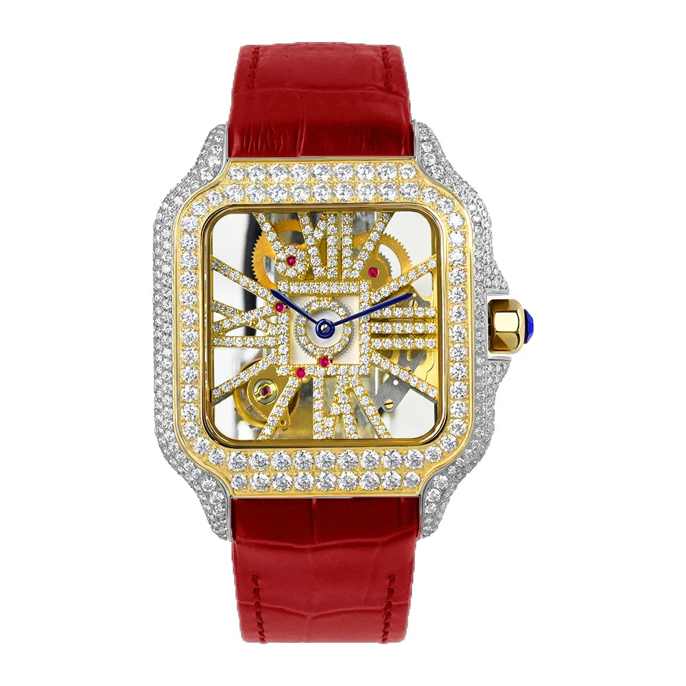 Iced Out Bustdown VVS Moissanite Men Hip Hop Watch Sapphire Crystal Ronda Quartz Movement Pass Diamond Tester Skeleton Watch