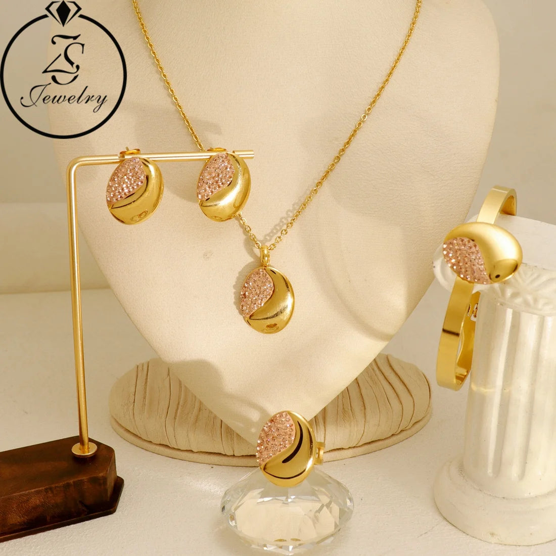 1 Pcs Can Sell Stainless Steel Charm Chain Necklace Bracelet Earrings Ring 4 Pieces Jewelry Set  Fashion Jewelry 4pcs18k