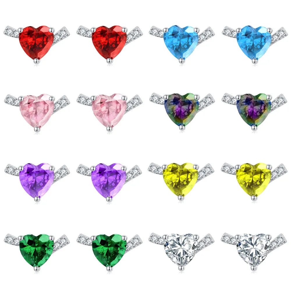BOYI Valentine's Day Gift Fine Jewelry S925 Sterling Silver Colored Heart Zircon Jewelry Sets for Women