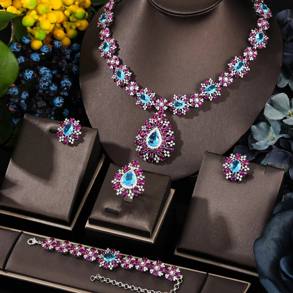 T180D Famous Brand Luxury African Set 4PCS Ruby CZ for Women Wedding Party Zircon Crystal Anniversary Bridal Set Gift Dubai