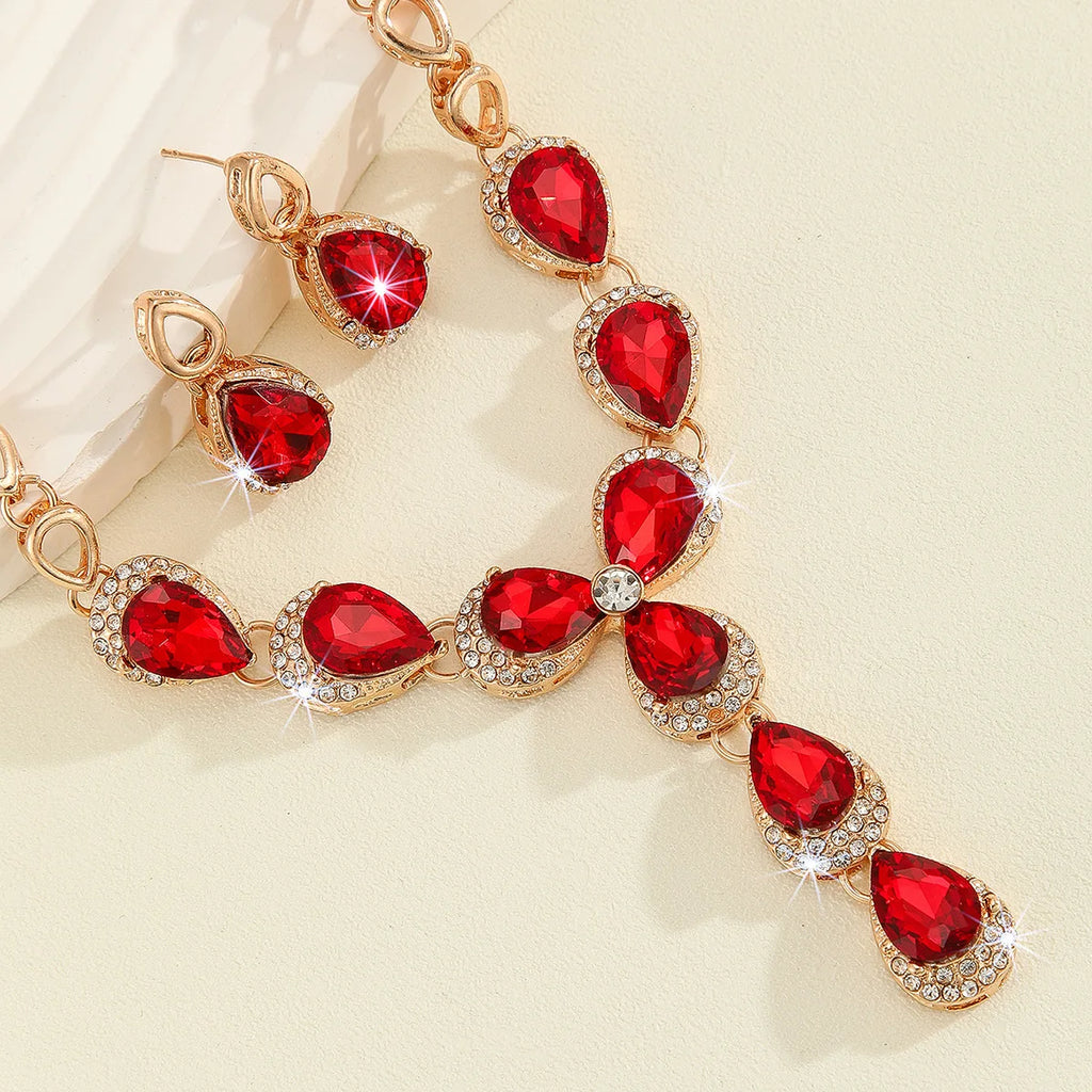 European and American Flowers Necklace and Earrings Set Colorful Jewelry Dress Bride Banquet Accessory for Bridesmaid