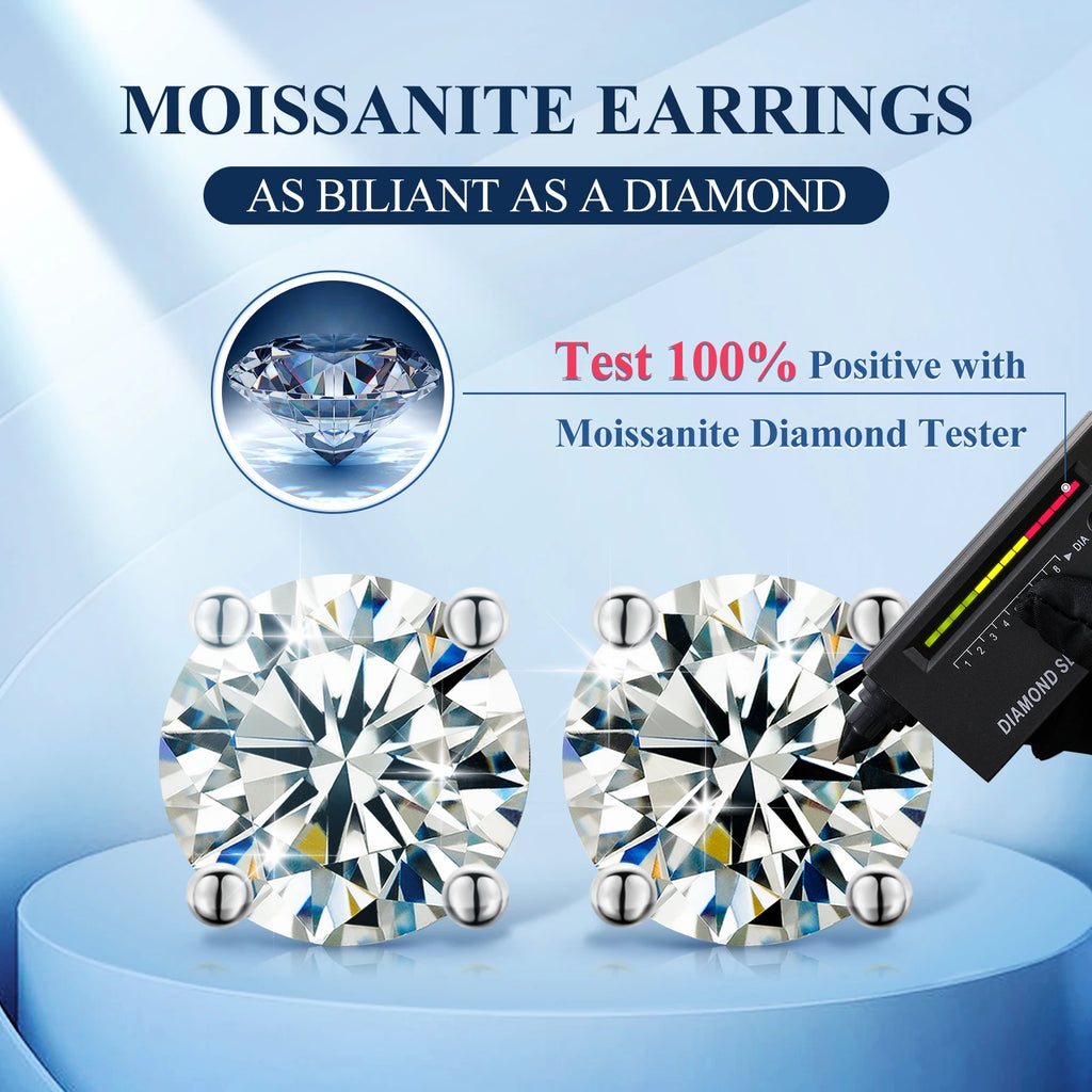 Local US Stock High Quality Women 6.5mm 1ct Classic 925 Sterling Silver VVS Moissanite Solitaire Stud Earrings