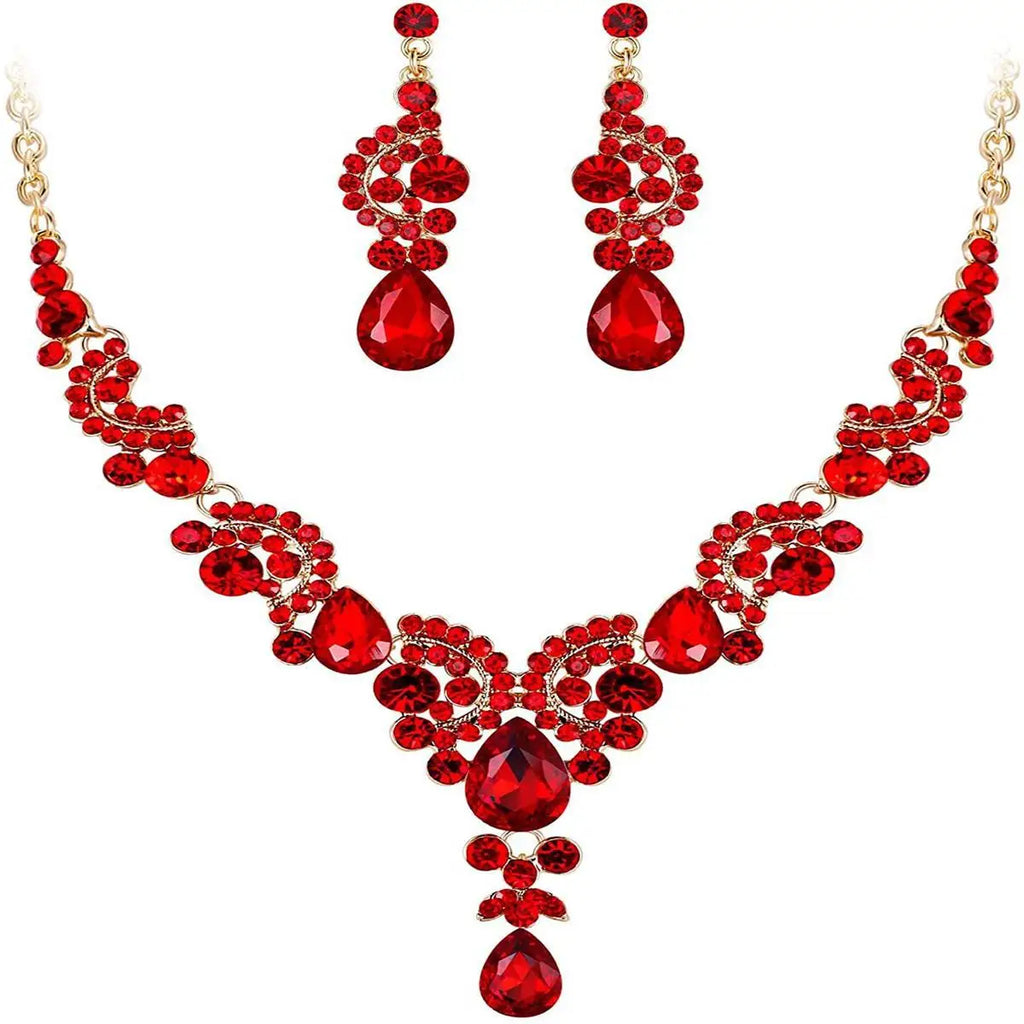 European and American Flowers Necklace and Earrings Set Colorful Jewelry Dress Bride Banquet Accessory for Bridesmaid