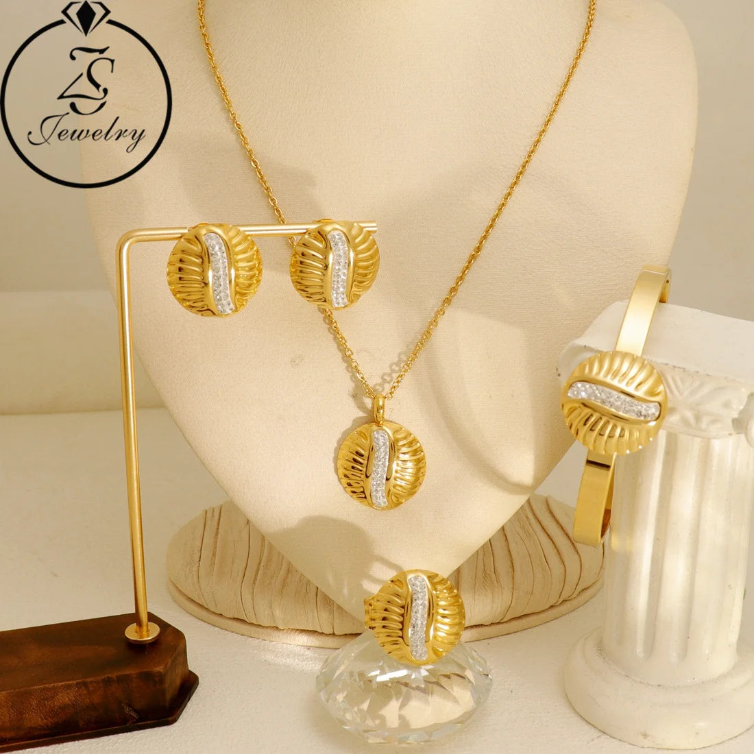 1 Pcs Can Sell Stainless Steel Charm Chain Necklace Bracelet Earrings Ring 4 Pieces Jewelry Set  Fashion Jewelry 4pcs18k