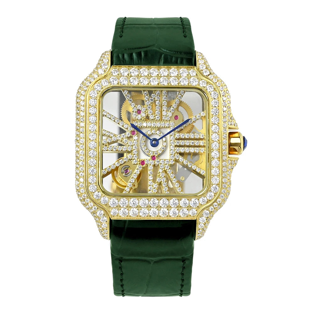 Iced Out Bustdown VVS Moissanite Men Hip Hop Watch Sapphire Crystal Ronda Quartz Movement Pass Diamond Tester Skeleton Watch