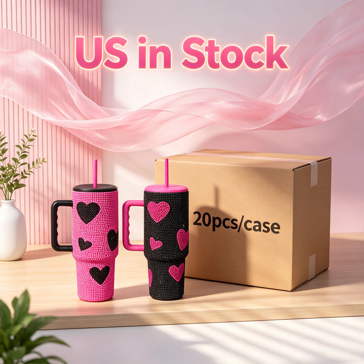 Us in Stock 40 OZ Sparkle Rhinestone Eco Friendly Coffee Cup 40OZ insulated Tumbler for Home Office Outdoor Daily Use