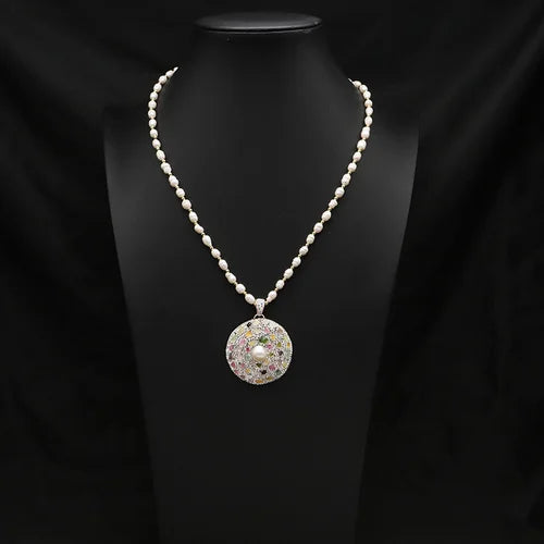 GLSEEVO Natural Freshwater Baroque Pearl Edged Zircon Necklace Korean Style Women Luxury Jewelry Fashion Ladies and Girls Gift
